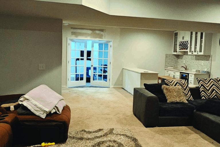 Finished basement living room remodeled by Veteran Built Homes in Alexandria, Vriginia