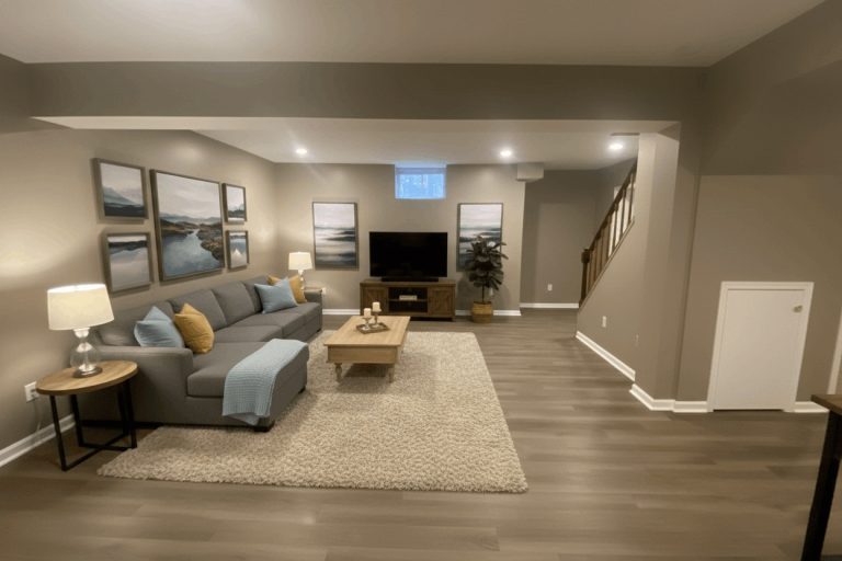 Cozy basement playroom remodeled by Veteran Built Homes in Fairfax, Virinia